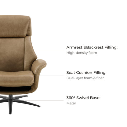 Leslie Genuine Leather Swivel Reclining Chair & Ottoman