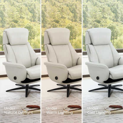Leslie Genuine Leather Swivel Reclining Chair & Ottoman