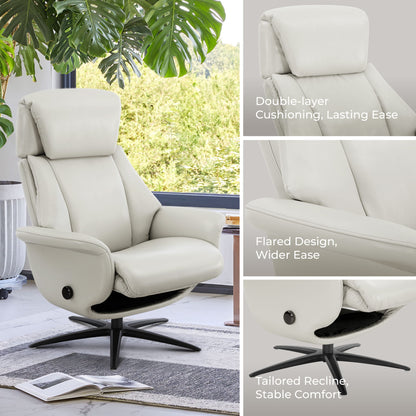Leslie Genuine Leather Swivel Reclining Chair & Ottoman