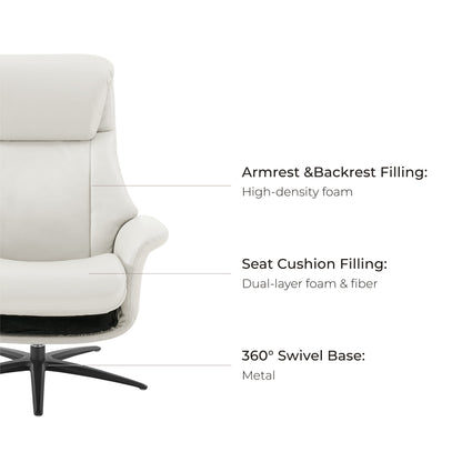 Leslie Genuine Leather Swivel Reclining Chair & Ottoman