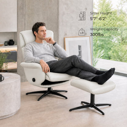 Leslie Genuine Leather Swivel Reclining Chair & Ottoman