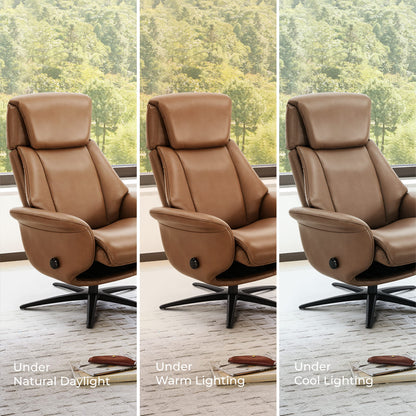 Leslie Genuine Leather Swivel Reclining Chair & Ottoman