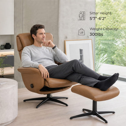 Leslie Genuine Leather Swivel Reclining Chair & Ottoman