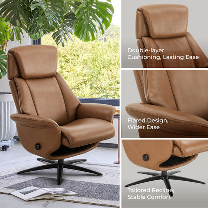 Leslie Genuine Leather Swivel Reclining Chair & Ottoman