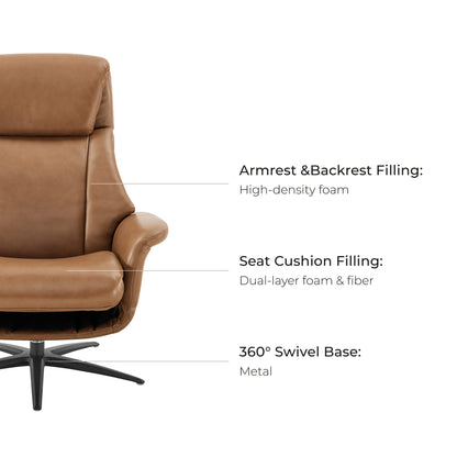 Leslie Genuine Leather Swivel Reclining Chair & Ottoman