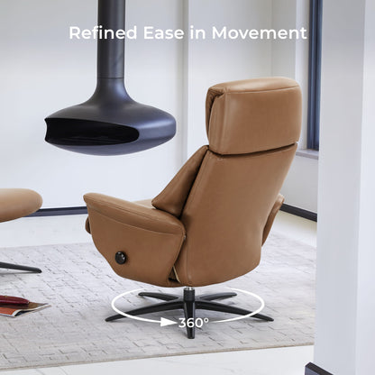Leslie Genuine Leather Swivel Reclining Chair & Ottoman