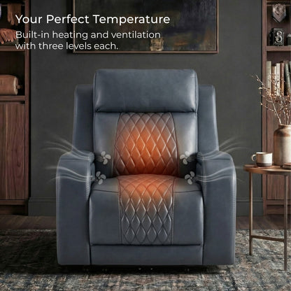 Victor Genuine Leather Power Recliner with Heat & Cooling