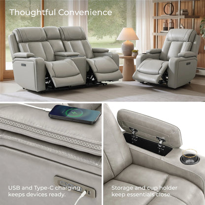 Sable Super Zero-Gravity Power Reclining Sofa with Reading Light & Drop-Down Table