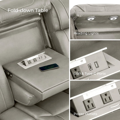 Sable Super Zero-Gravity Power Reclining Sofa with Reading Light & Drop-Down Table