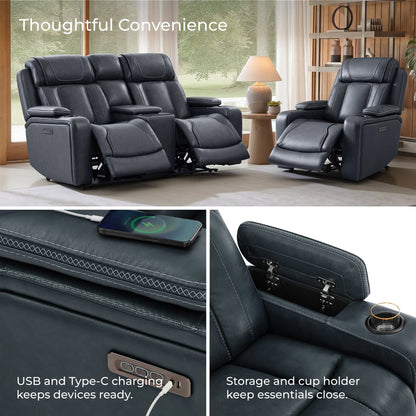 Sable Super Zero-Gravity Power Reclining Sofa with Reading Light & Drop-Down Table