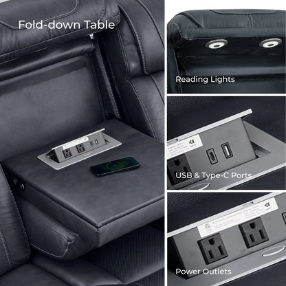 Sable Super Zero-Gravity Power Reclining Sofa with Reading Light & Drop-Down Table