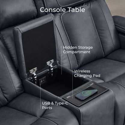 Sable Super Zero-Gravity Power Reclining Sofa with Reading Light & Drop-Down Table