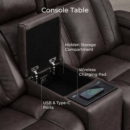 Sable Super Zero-Gravity Power Reclining Sofa with Reading Light & Drop-Down Table
