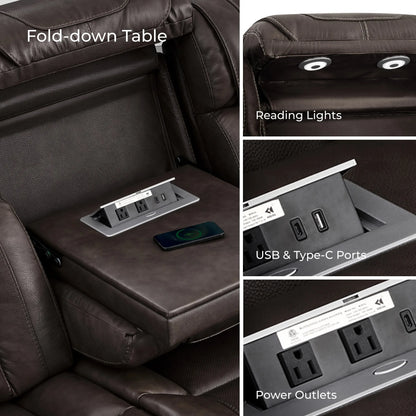 Sable Super Zero-Gravity Power Reclining Sofa with Reading Light & Drop-Down Table