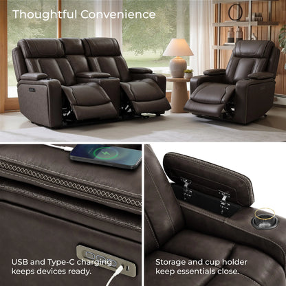 Sable Super Zero-Gravity Power Reclining Sofa with Reading Light & Drop-Down Table