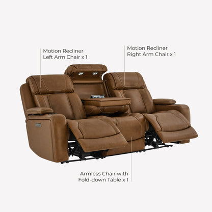 Sable Super Zero-Gravity Power Reclining Sofa with Reading Light & Drop-Down Table