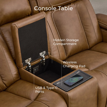 Sable Super Zero-Gravity Power Reclining Sofa with Reading Light & Drop-Down Table