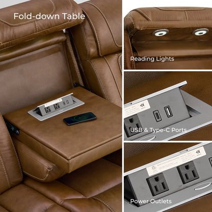 Sable Super Zero-Gravity Power Reclining Sofa with Reading Light & Drop-Down Table
