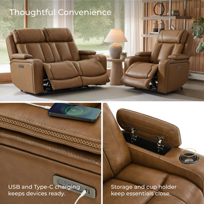 Sable Super Zero-Gravity Power Reclining Sofa with Reading Light & Drop-Down Table