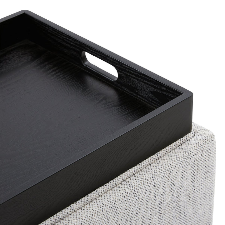 Black tray on a textured white cube ottoman, features modern design and functionality - CHITA Living