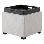 Stylish white cube ottoman with black tray on textured cream rug, ideal for modern decor - CHITA Living