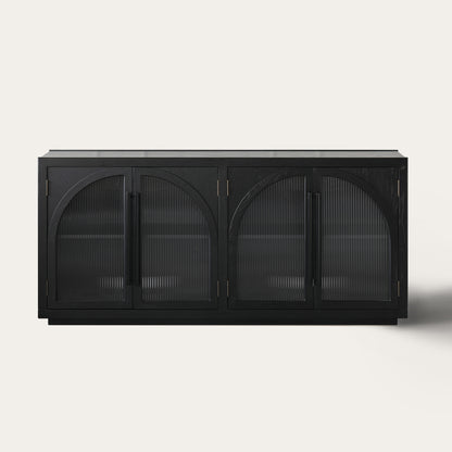 71'' Kyle 4-Door Black Solid Wood Display Sideboard