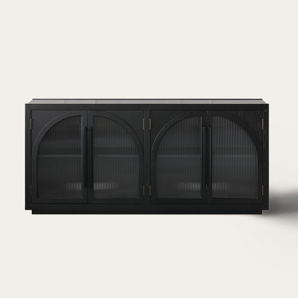 71'' Kyle 4-Door Black Solid Wood Display Sideboard