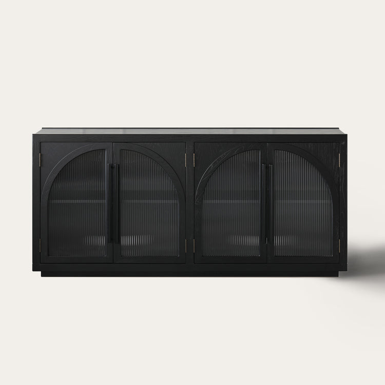 71'' Kyle 4-Door Black Solid Wood Display Sideboard