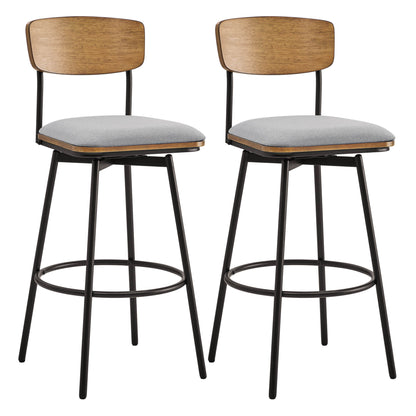 Aislinn swivel bar stools with gray seats and wooden backrests at a modern kitchen island - CHITA Living