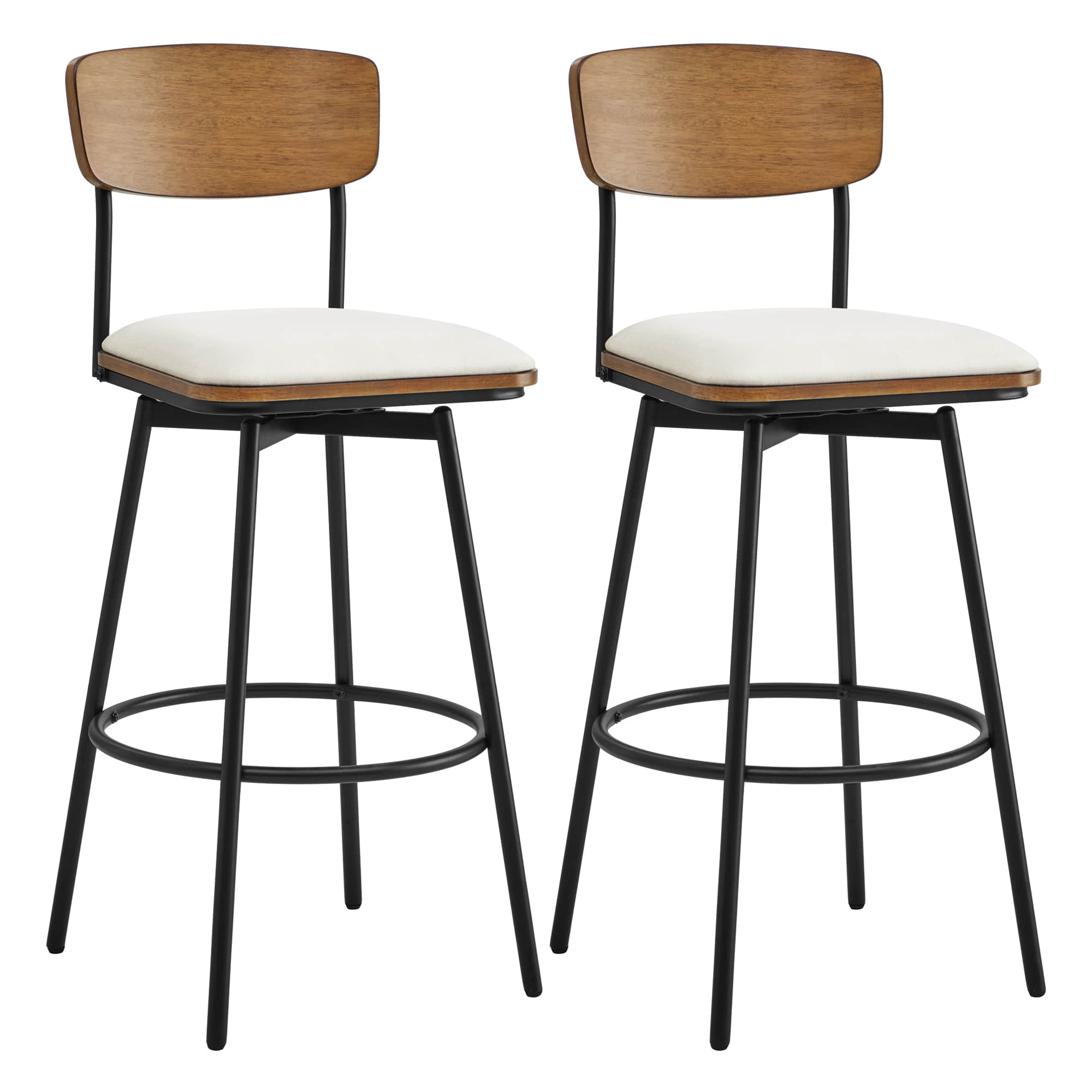 Aislinn swivel bar stools with cream seats and wood backs for contemporary kitchens - CHITA Living