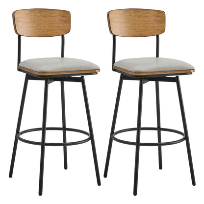 Aislinn swivel bar stools with wood backs and gray cushions, perfect for contemporary kitchens - CHITA Living