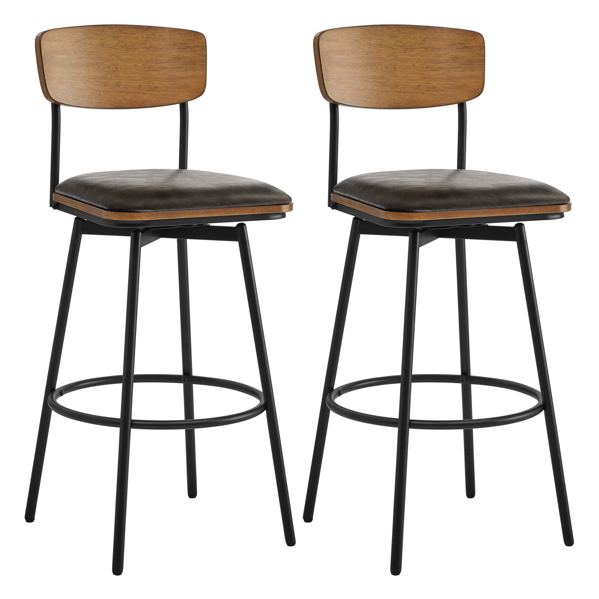 Aislinn swivel bar stools with wood backs and gray cushions in modern kitchen setting - CHITA Living