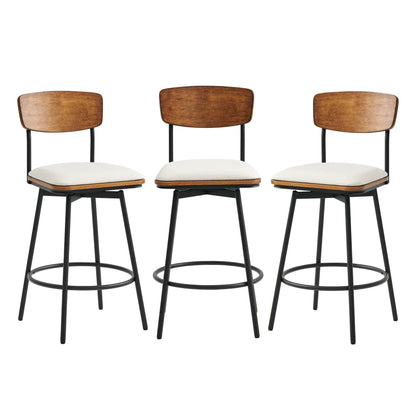 Set of three Aislinn swivel bar stools with cream seats and wood backs in modern kitchen - CHITA Living