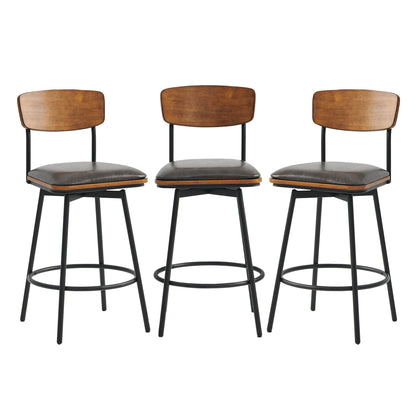 Set of three Aislinn swivel bar stools with wood backs and black seats in modern kitchen - CHITA Living