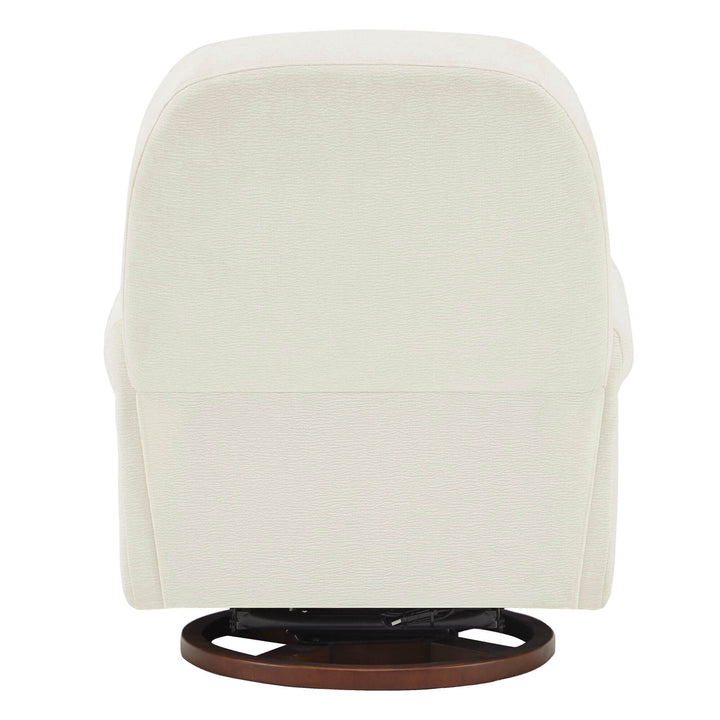 Aurora Power Swivel Nursery Glider Recliner, beige, back view with swivel base.