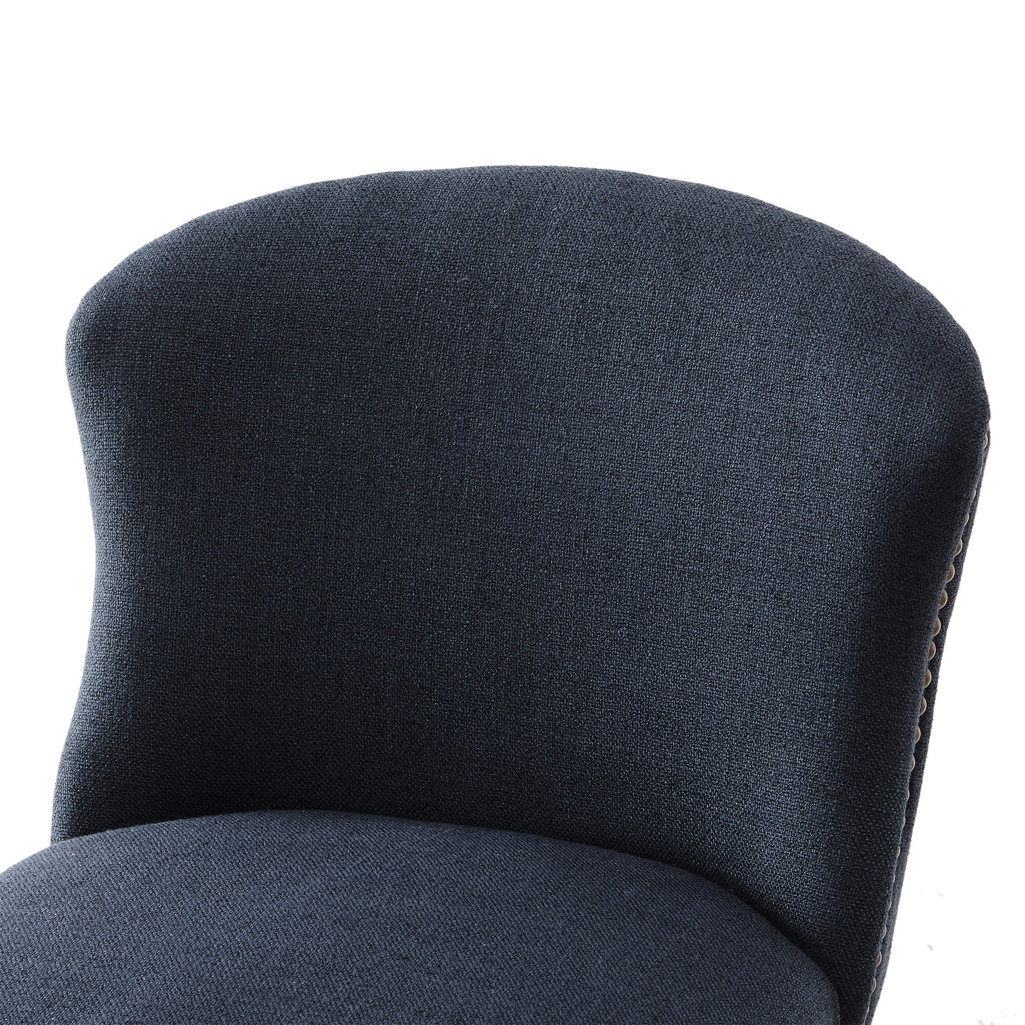 Close-up of Avery swivel counter stool's dark padded backrest with elegant curves - CHITA Living