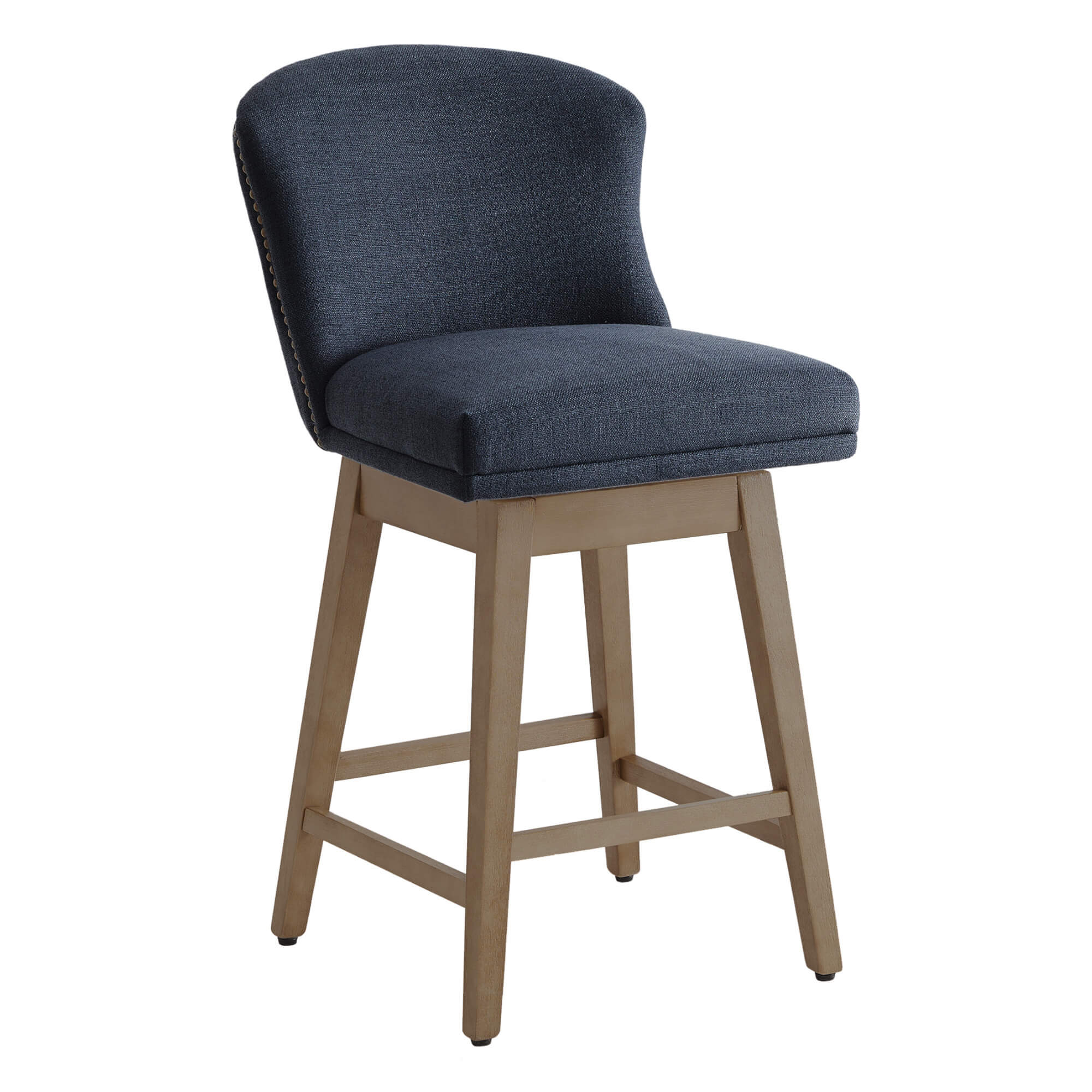 Avery swivel counter stool with padded seat and curved back in dark fabric - CHITA Living