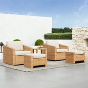 Calum Rattan outdoor 5-piece patio set with cream cushions and side table ready for gatherings - CHITA Living