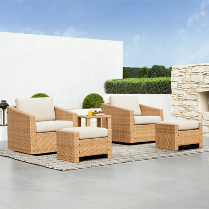 Calum Rattan outdoor 5-piece patio set with cream cushions and side table ready for gatherings - CHITA Living