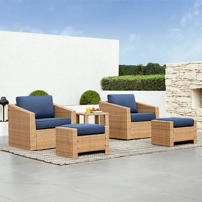 Calum Rattan outdoor 5-piece patio set with navy cushions for stylish relaxation - CHITA Living