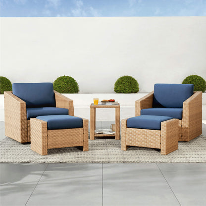 Calum Rattan outdoor 5-piece patio set with navy cushions and glass top table - CHITA Living