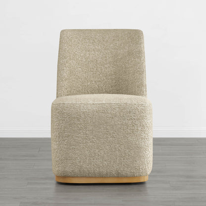 Beige textured wingback dining chair with wooden base in modern minimalist room - CHITA Living