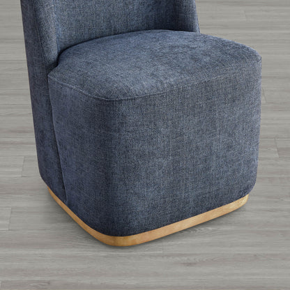 Blue textured dining chair base with curved wood accent in modern setting - CHITA Living