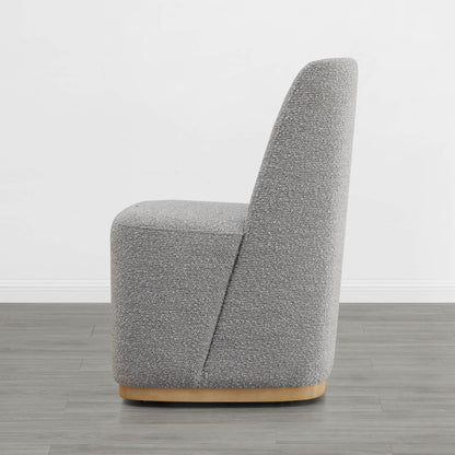 Side view of gray textured dining chair with wooden base in modern room - CHITA Living