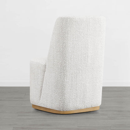Back of cream textured wingback chair with curved wooden base in modern interior - CHITA Living