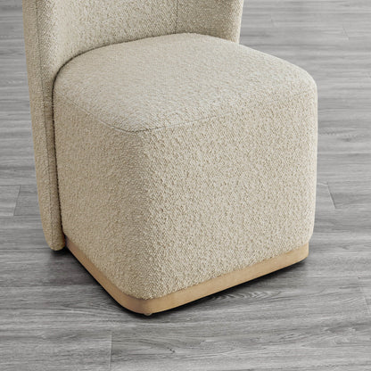 Beige wingback dining chair showing textured fabric and curved base in modern setting - CHITA Living