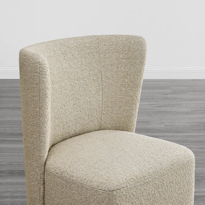 Close-up of a beige textured wingback dining chair showcasing curved design - CHITA Living