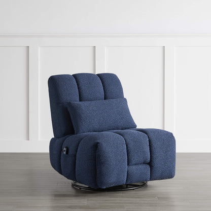 Navy Colin Bouclé Swivel Glider Recliner with plush upholstery and adjustable backrest - CHITA Living