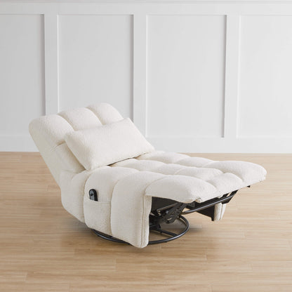 Cream Colin Bouclé Swivel Glider Recliner with plush fabric and smooth reclining mechanism - CHITA Living