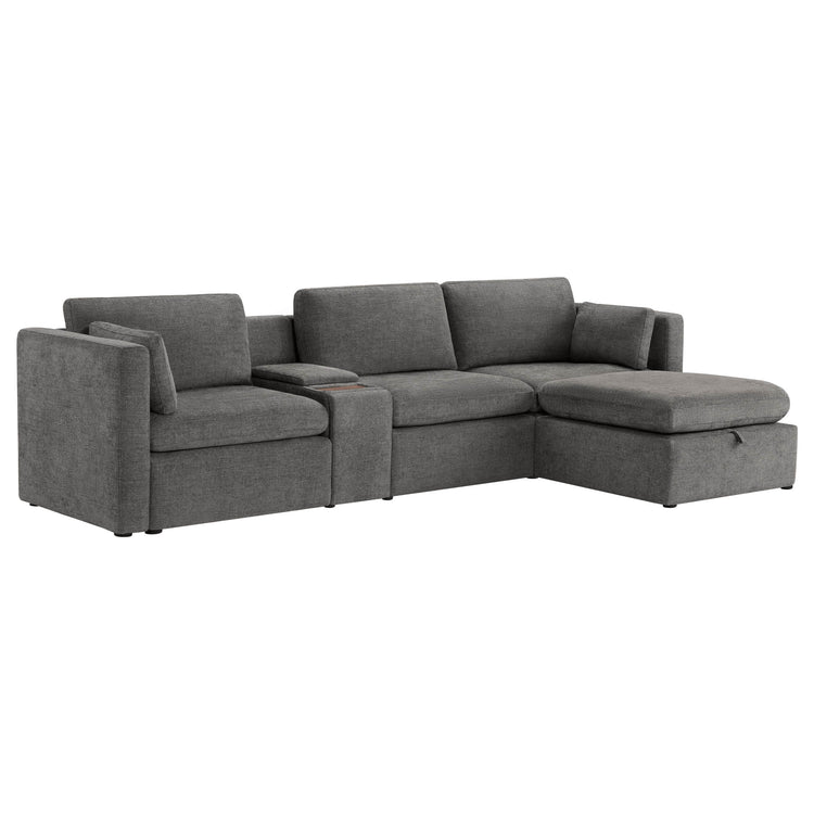 Delaney 4-Seat Modular Sofa Chaise with Storage Ottoman